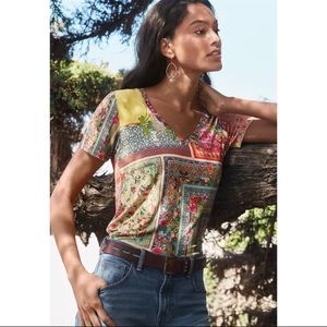 Johnny Was Calloway Patchwork Favorite Bohemian Tee T-Shirt Top NWOT